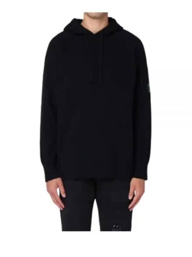 Lambswool GRS Hooded Waffle Knit Top Black - CP COMPANY - BALAAN 2