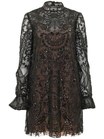 Self Portrait Ladies Black Paisley Sequin Mini Dress, Brand Size 6 - SELF PORTRAIT - BALAAN 1