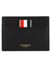 Stripe Note Compartment Pebble Grain Leather Card Wallet Black - THOM BROWNE - BALAAN 2