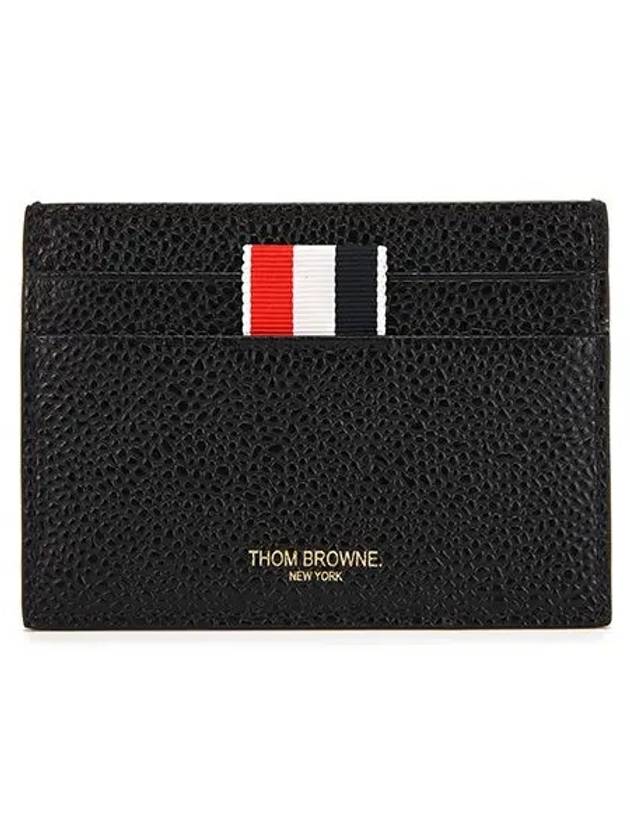 Stripe Note Compartment Pebble Grain Leather Card Wallet Black - THOM BROWNE - BALAAN 4