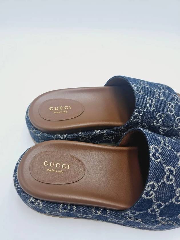 GG Logo Platform Denim Slippers Dark Blue - GUCCI - BALAAN 8