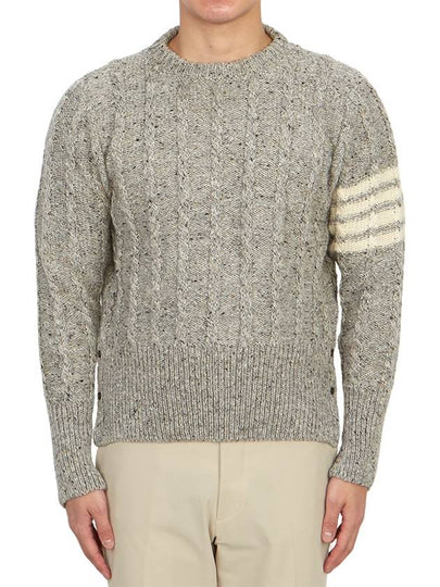 Donegal Twist Cable 4-Bar Classic Crewneck Knit Top Light Grey - THOM BROWNE - BALAAN 2