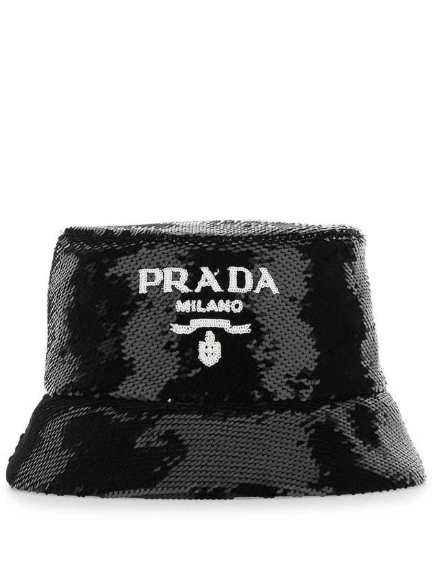 Logo Sequin Bucket Hat Black - PRADA - BALAAN 2