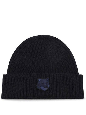 Wool Fox Head Beanie Navy Blue - MAISON KITSUNE - BALAAN 1