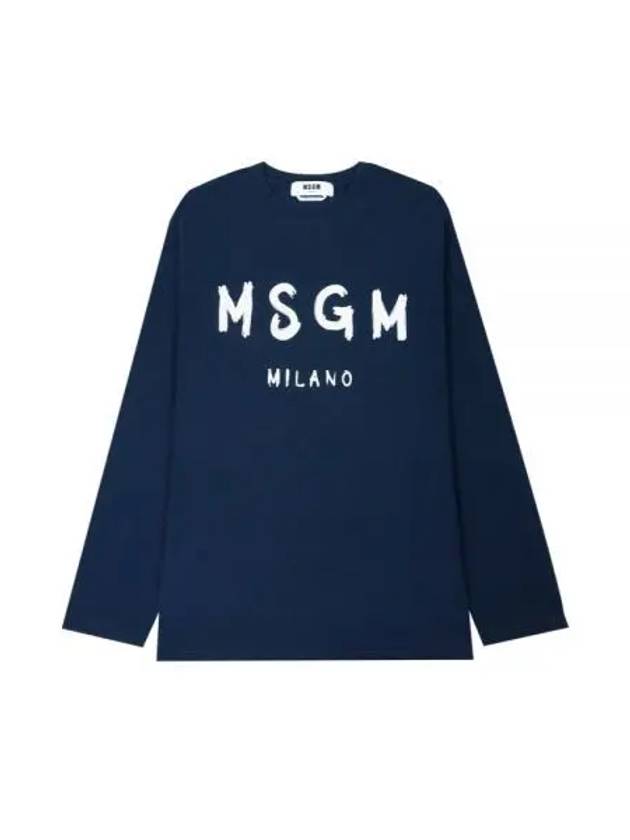 Brushed Logo Cotton Long Sleeve T-Shirt Navy - MSGM - BALAAN 2