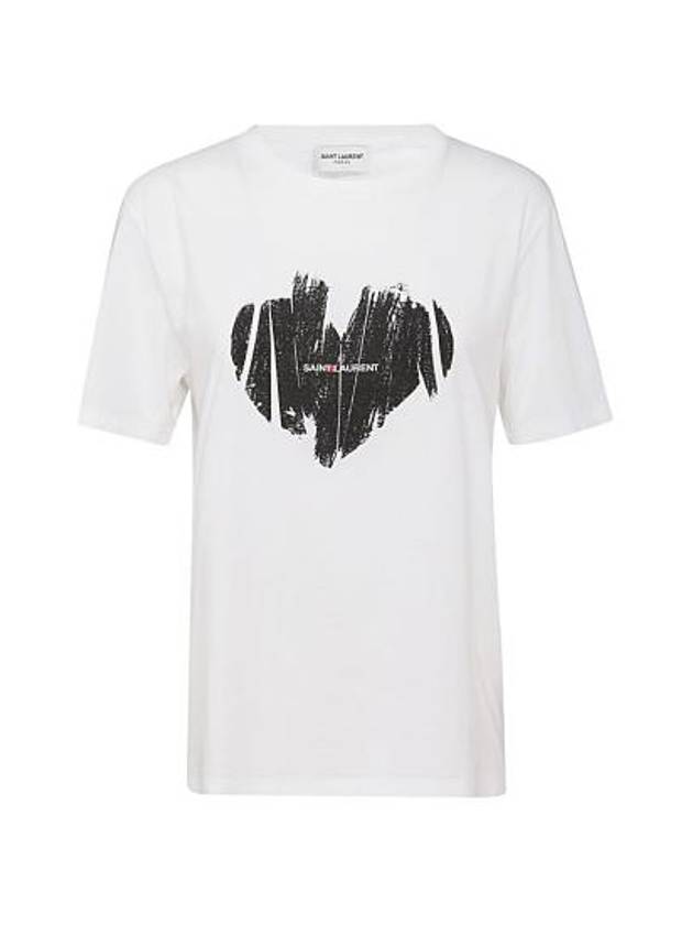 Heart Print Short Sleeve T-Shirt White - SAINT LAURENT - BALAAN 2