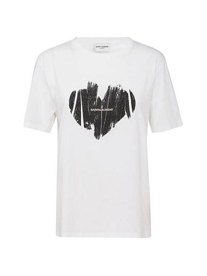 Heart Print Short Sleeve T-Shirt White - SAINT LAURENT - BALAAN 2