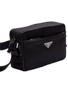 Re-Nylon Saffiano Leather Triangle Logo Cross Bag Black - PRADA - BALAAN 4