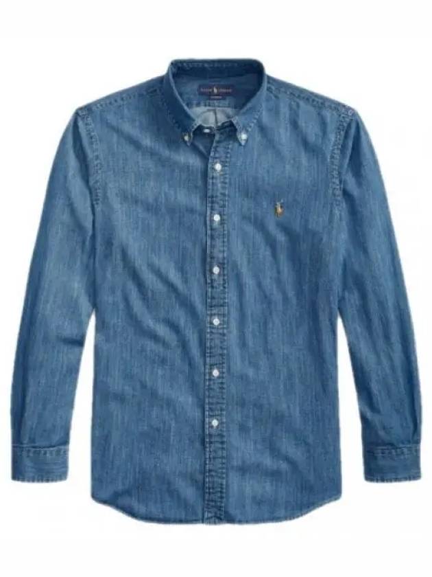 Men's Denim Custom Fit Long Sleeve Shirt Blue - POLO RALPH LAUREN - BALAAN 2