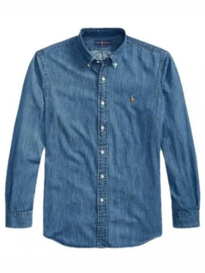 Men's Denim Custom Fit Long Sleeve Shirt Blue - POLO RALPH LAUREN - BALAAN 2