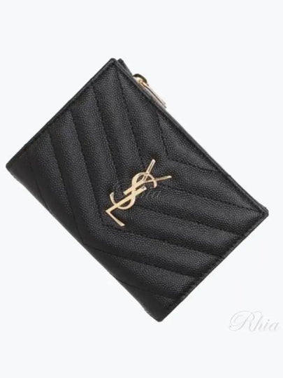 Grain Leather Quilted Stitch Card Wallet Black - SAINT LAURENT - BALAAN 2