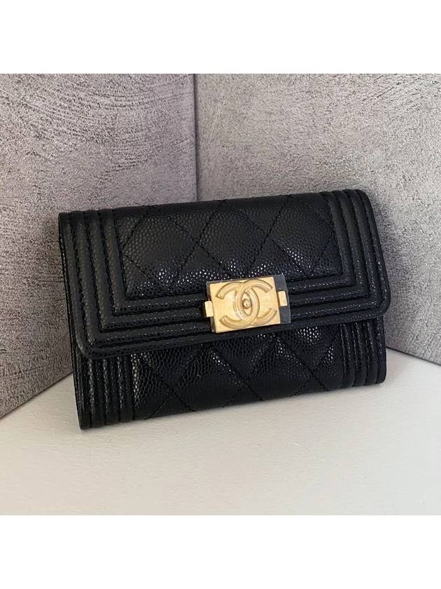 Boy  Flap Card Holder Grained Calfskin Gold Black - CHANEL - BALAAN 2