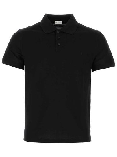 Men's Monogram Cotton Short Sleeve Polo Shirt Black - SAINT LAURENT - BALAAN 2