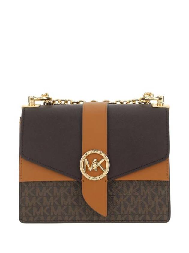 Greenwich Small Color Block Logo Saffiano Leather Cross Bag Brown - MICHAEL KORS - BALAAN 1