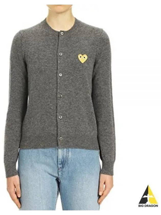 Women's Gold Heart Wappen Wool Cardigan Grey - COMME DES GARCONS - BALAAN 2