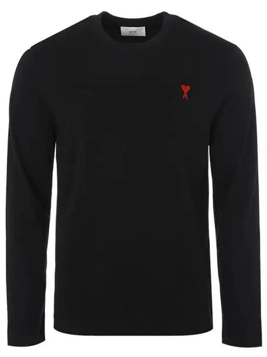 Chain Stitch Heart Logo Long Sleeve T-Shirt Black - AMI - BALAAN 2