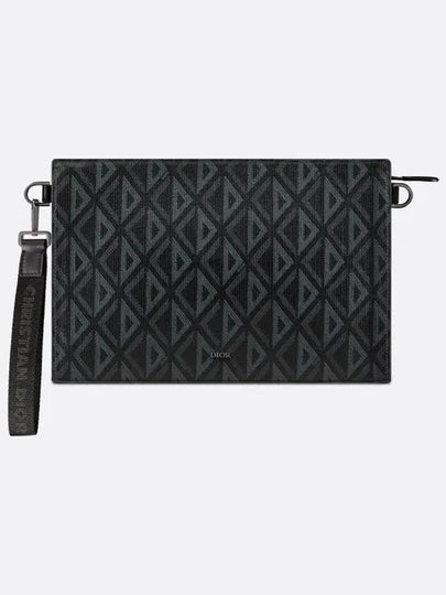 A5 Triangle CD Diamond Canvas Clutch Bag Black - DIOR - BALAAN 2