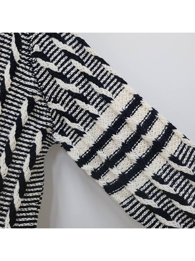 4-bar V-neck Twist Cable Knit Cardigan Navy - THOM BROWNE - BALAAN 6