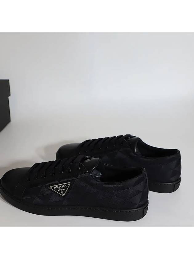 Triangle Logo Leather Re-Nylon Low Top Sneakers Black - PRADA - BALAAN 7