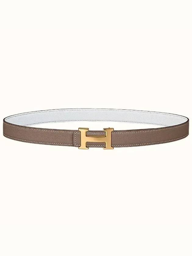 Mini H Buckle Reversible 24mm Leather Belt Etoupe Blanc - HERMES - BALAAN 2