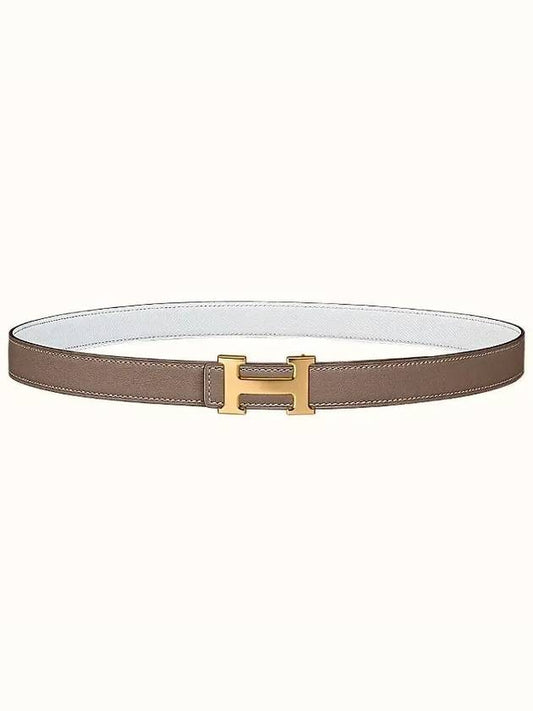 Mini H Buckle Reversible 24mm Leather Belt Etoupe Blanc - HERMES - BALAAN 2