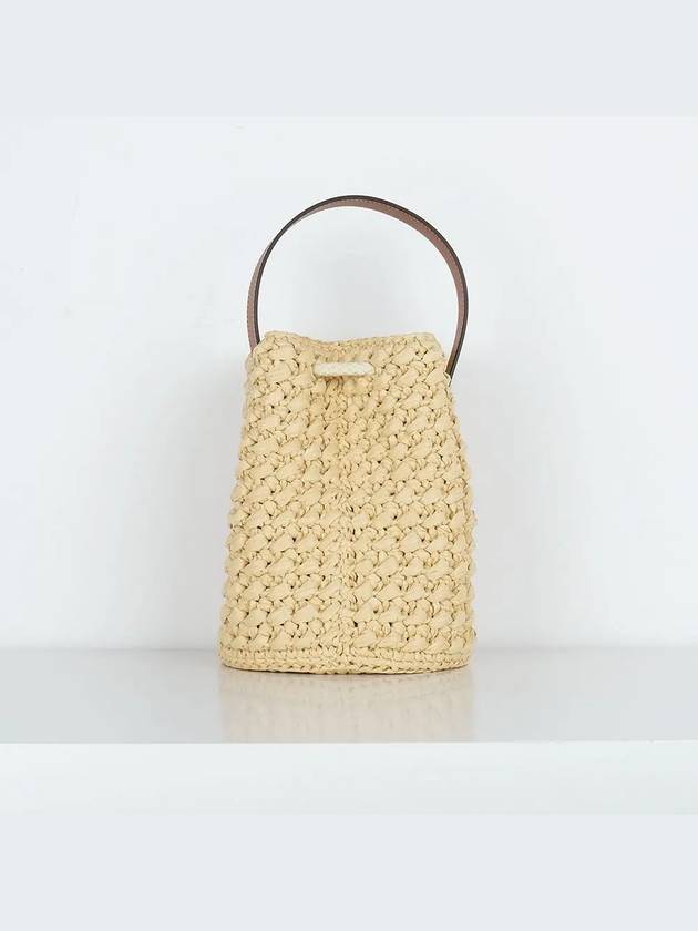 Teen Drawstring Raffia Calfskin Bucket Bag Natural Tan - CELINE - BALAAN 4