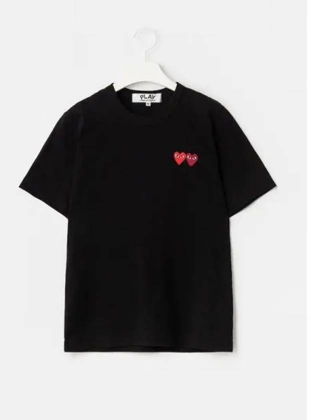 Unisex Double Heart Wappen T Shirt Black Domestic Product GM0024051646994 - COMME DES GARCONS PLAY - BALAAN 1