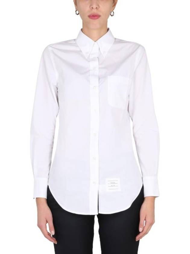 Logo Patch Cotton Shirt White - THOM BROWNE - BALAAN 2