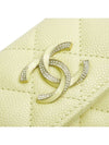 Gold Plated Shiny Grained Calfskin Enamel Strass Card Wallet Light Yellow - CHANEL - BALAAN 5