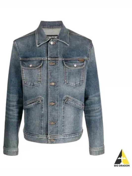 Classic Logo Tab Flap Pocket Denim Jacket Blue - TOM FORD - BALAAN 2