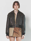 High-Neck Crop Leather Jacket Khaki Brown - NUAKLE - BALAAN 2