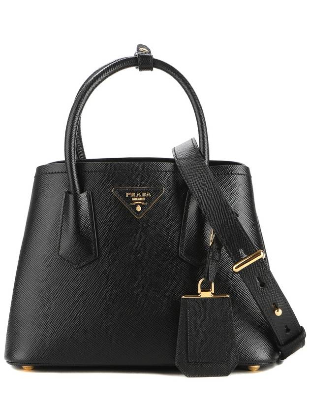 Double Saffiano Leather Mini Bag Black - PRADA - BALAAN 2