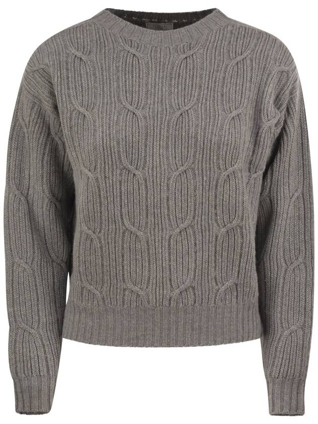 Ribbed crewneck sweater with cable knits - PESERICO - BALAAN 1