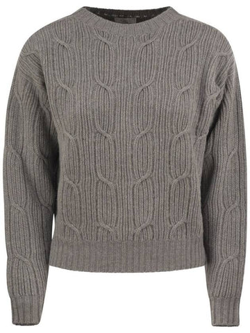 Ribbed crewneck sweater with cable knits - PESERICO - BALAAN 1