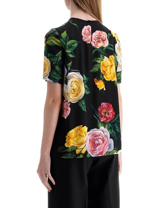 black silk t-shirt with floral print - DOLCE&GABBANA - BALAAN 3