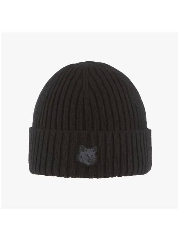 Bold Fox Head Patch Ribbed Beanie Black - MAISON KITSUNE - BALAAN 3