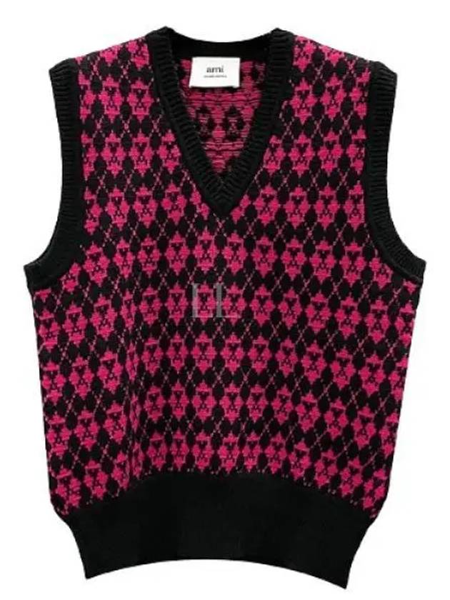 Men's Heart Logo Knit Vest Black Purple - AMI - BALAAN 2