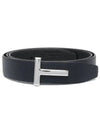 Silver Hardware T Logo Reversible Leather Belt Dark Navy - TOM FORD - BALAAN 2