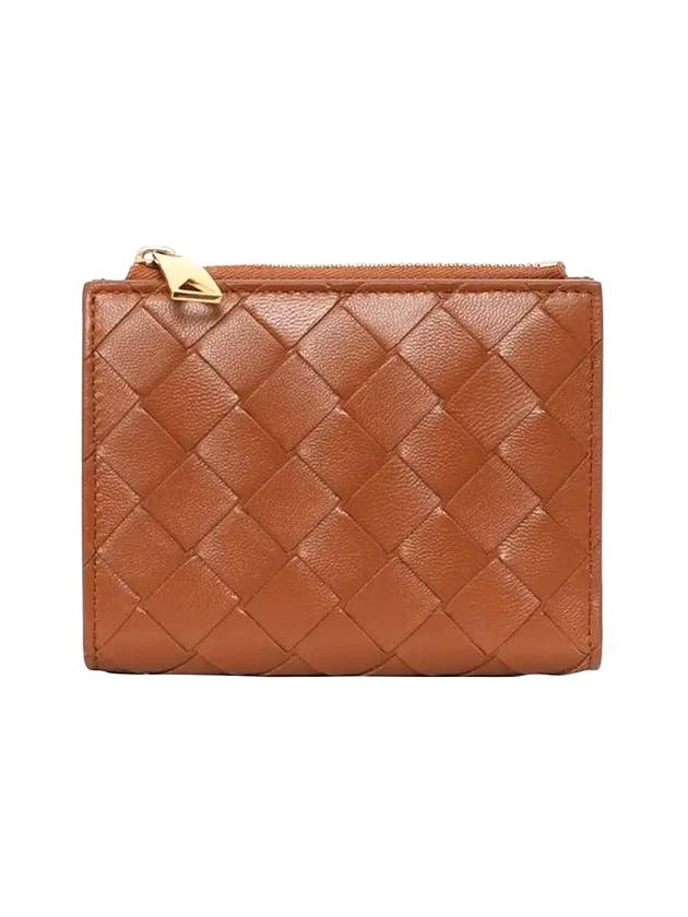 Intrecciato Small Leather Half Wallet Wood - BOTTEGA VENETA - BALAAN 1