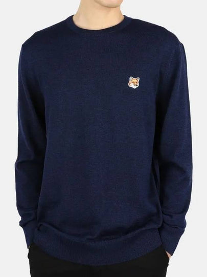 Fox head Patch Regular Round Neck Pullover Knit Top Navy Melange - MAISON KITSUNE - BALAAN 2