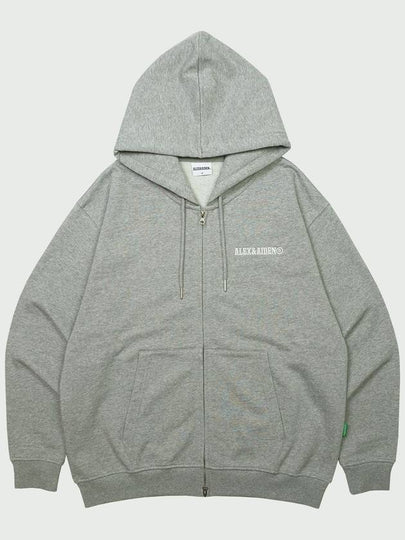 Embroidered small logo two way zip up hooded top melange gray - ALEX&AIDEN - BALAAN 2