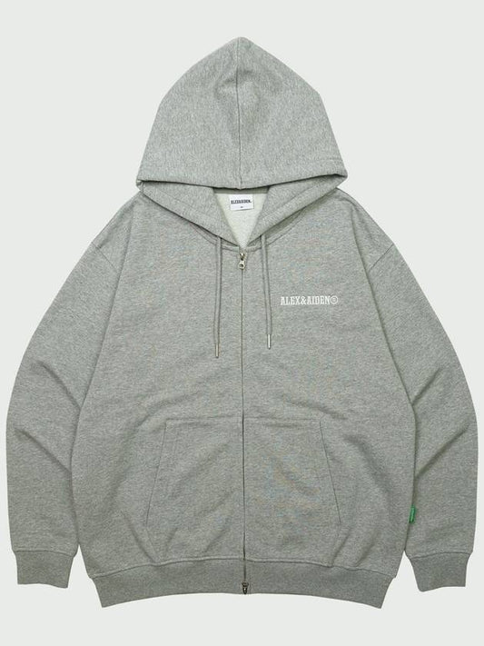 Embroidered small logo two way hooded zip up melange gray - ALEX&AIDEN - BALAAN 1