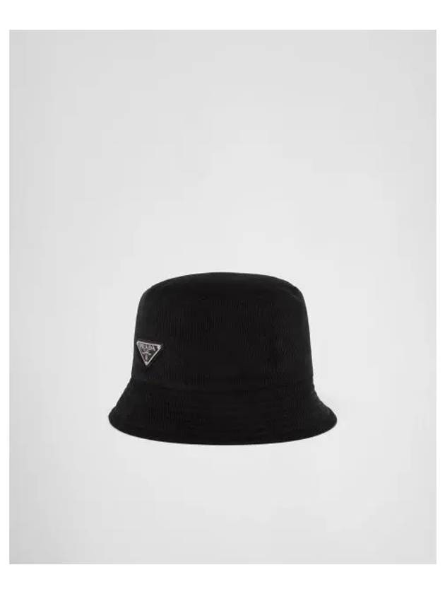 Triangle Logo Corduroy Bucket Hat Black - PRADA - BALAAN 2