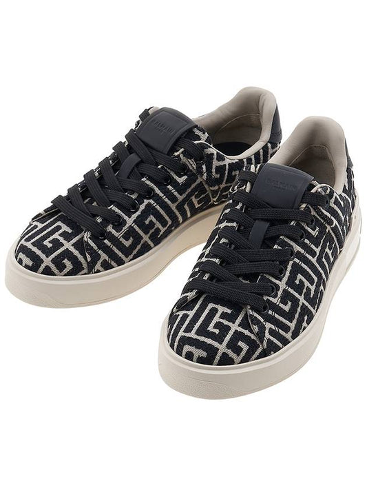 B Court Jacquard Monogram Low Top Sneakers Black - BALMAIN - BALAAN.