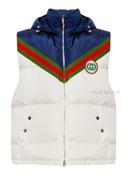 Women's Logo Quilted Padded Vest White Navy - GUCCI - BALAAN.