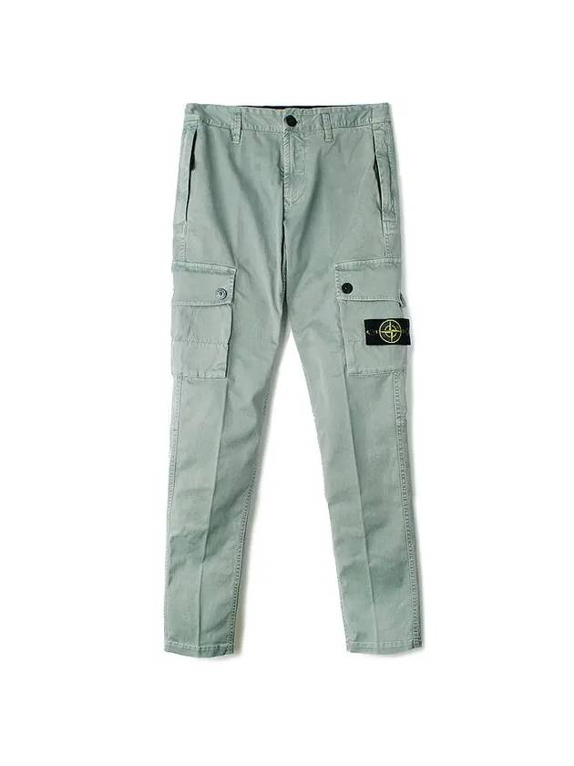 Garment Dyed Old Effect Stretch Broken Twill Cotton Cargo Pants Sage Green - STONE ISLAND - BALAAN 1