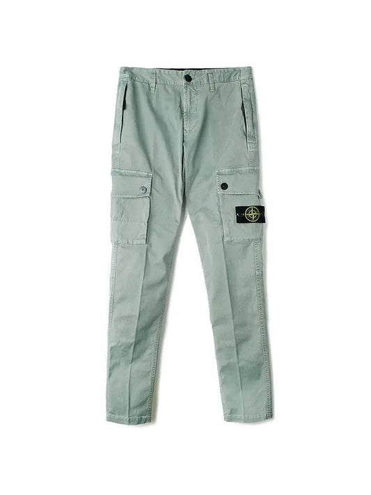 Garment Dyed Old Effect Stretch Broken Twill Cotton Cargo Pants Sage Green - STONE ISLAND - BALAAN 2