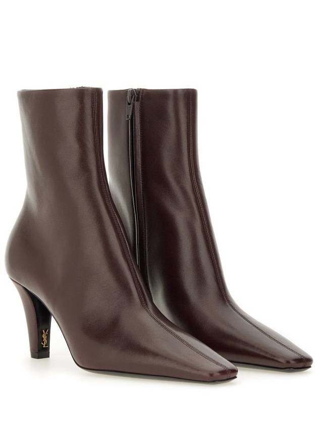 Jill Leather Ankle Boots Marron Glace - SAINT LAURENT - BALAAN 4