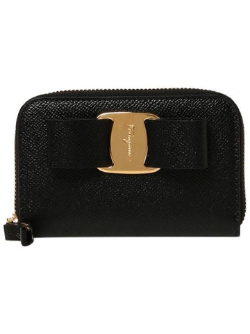 Vara Bow Zipper Card Wallet Black - SALVATORE FERRAGAMO - BALAAN 1