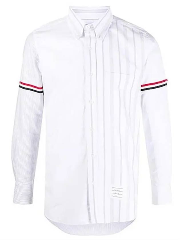 Men's Poplin Grosgrain Armband Stripe Long Sleeve Shirt White - THOM BROWNE - BALAAN 2